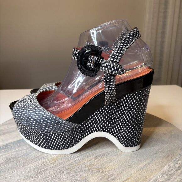 Via Spiga Aubrey Platform Wedge Open Toe Sandal Leather Snakeskin Size 10 M‎ - Picture 2 of 13